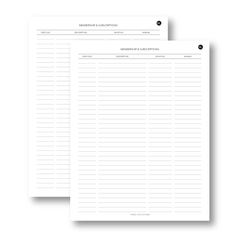 Membership & Subscription Worksheet - Digital Download