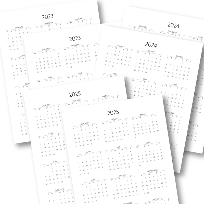 2023 - 2025 Minimalist Yearly Calendar - Digital Download
